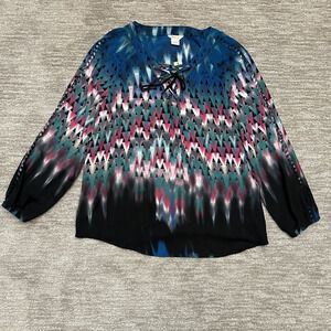 Ariat Top Womens Small Blue Purple Teal Aztec Cut Out Sleeves Western Aztec